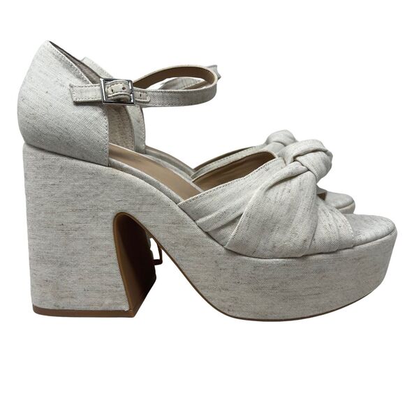 Copper Key Platform Sandals Size 11 Beige Picnic Denim Heels - Picture 1 of 11